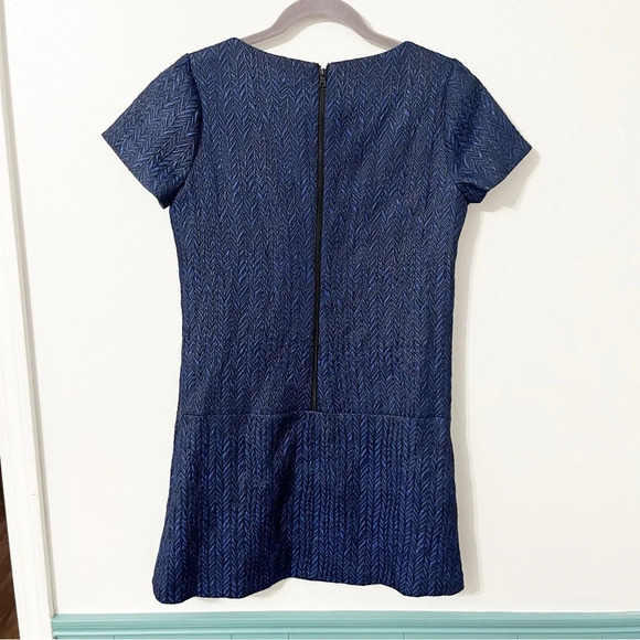 Alice & Olivia Dress Women's 6 Liv Blue Herringbone Jacquard Drop Waist Party - Picture 3 of 9